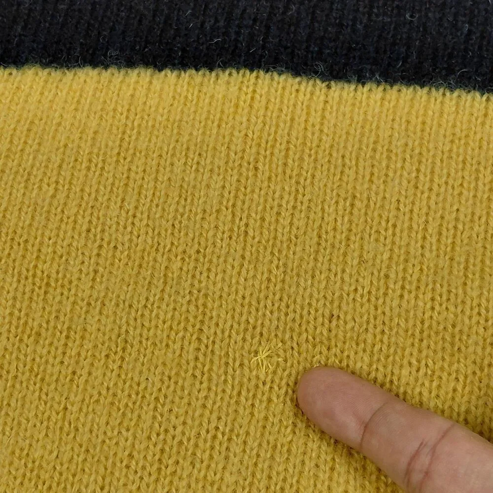 Vintage J Crew Wool Sweater Mens Large Yellow Crew Neck Single Stripe Y2K Preppy